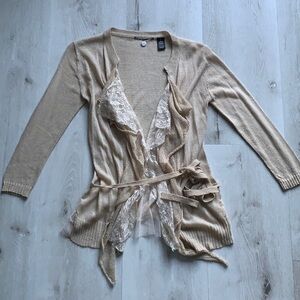 BKE Boutique Cream Lace‎ Cardigan Long Sleeve Small bohemian vintage Victorian
